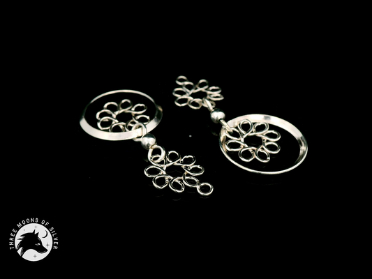 Elegant Silver Flowers Dangle Earrings 35mm