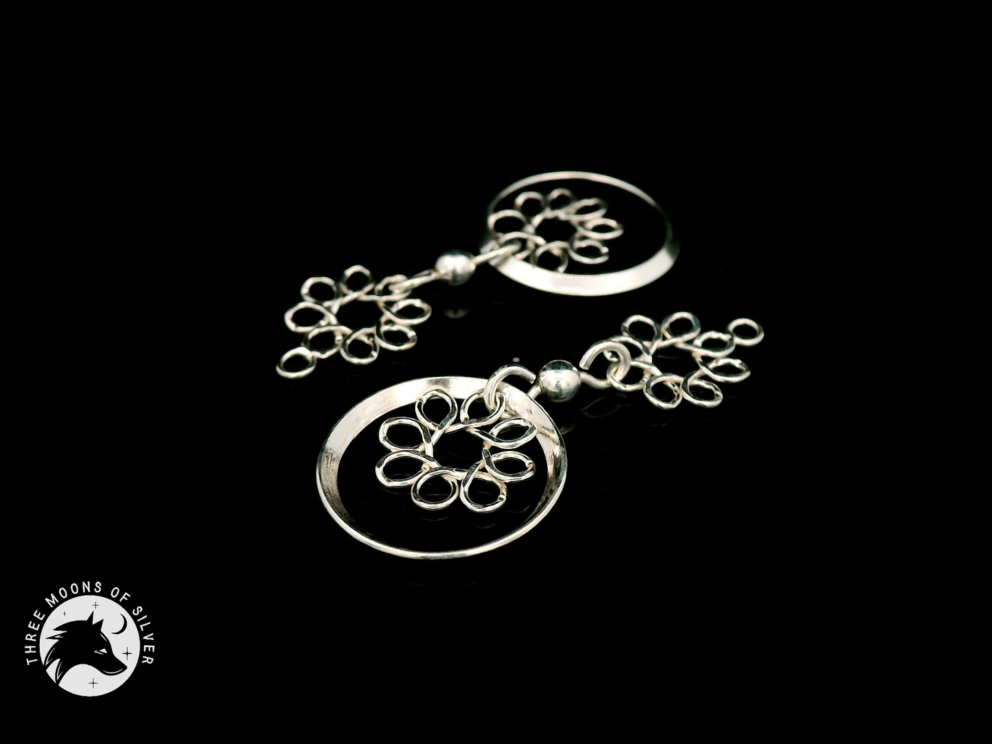 Elegant Silver Flowers Dangle Earrings 35mm