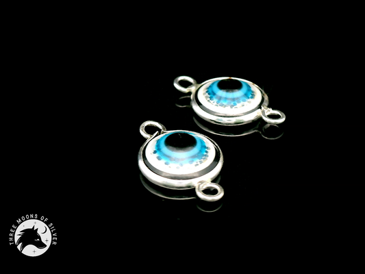 Silver Blue Eye Double Connectors 14mm