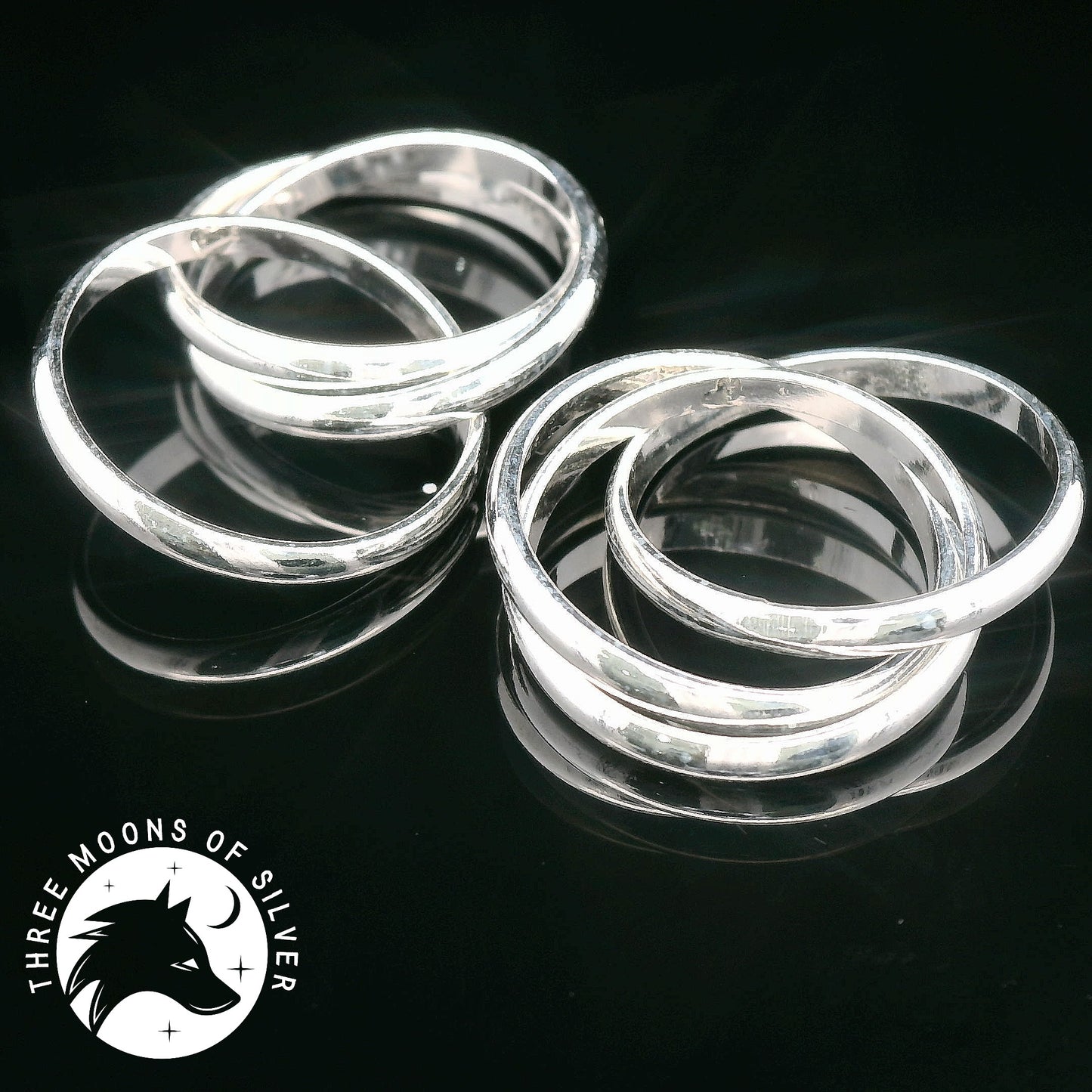 Elegant Silver Connected Rings Dangle Earrings 30mm