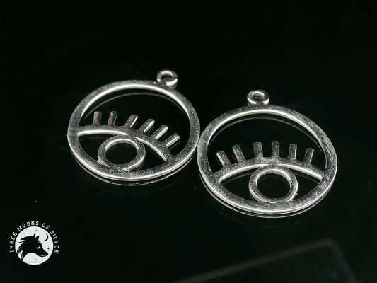 Silver Eye-Shaped Drop Earrings 23mm