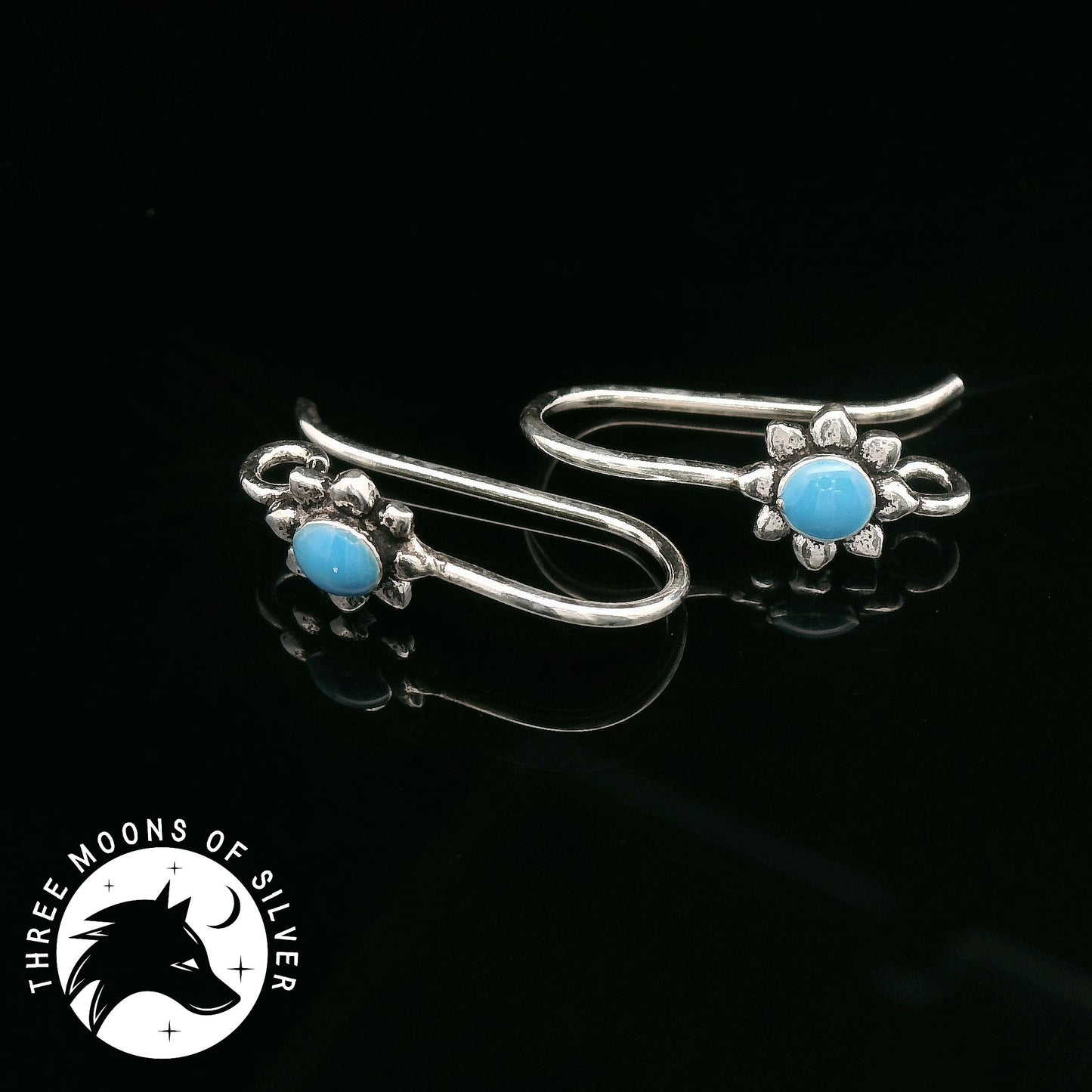 Silver Flower Fish Hook Earrings 15mm
