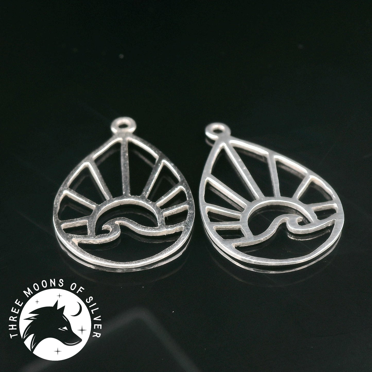 Wave and Sunrise/Sunset Silver Drop Earrings 18mm