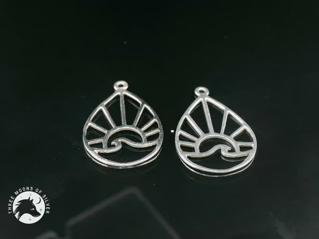 Wave and Sunrise/Sunset Silver Drop Earrings 18mm