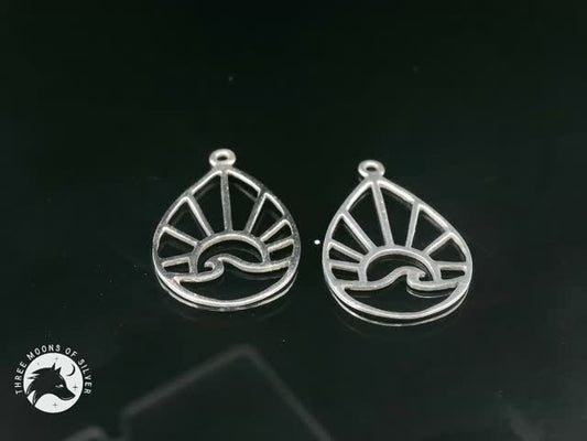Wave and Sunrise/Sunset Silver Drop Earrings 18mm