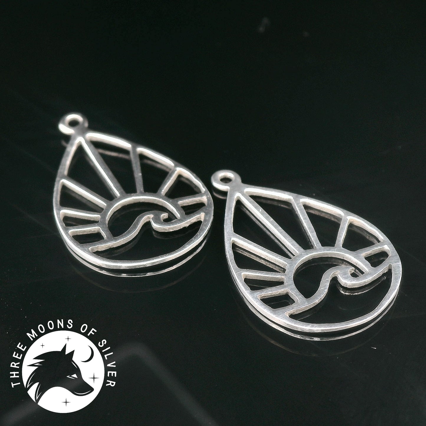 Wave and Sunrise/Sunset Silver Drop Earrings 18mm