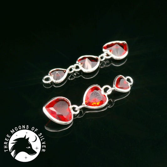 Heart-Shaped Red Crystals Dangle Earrings 25mm