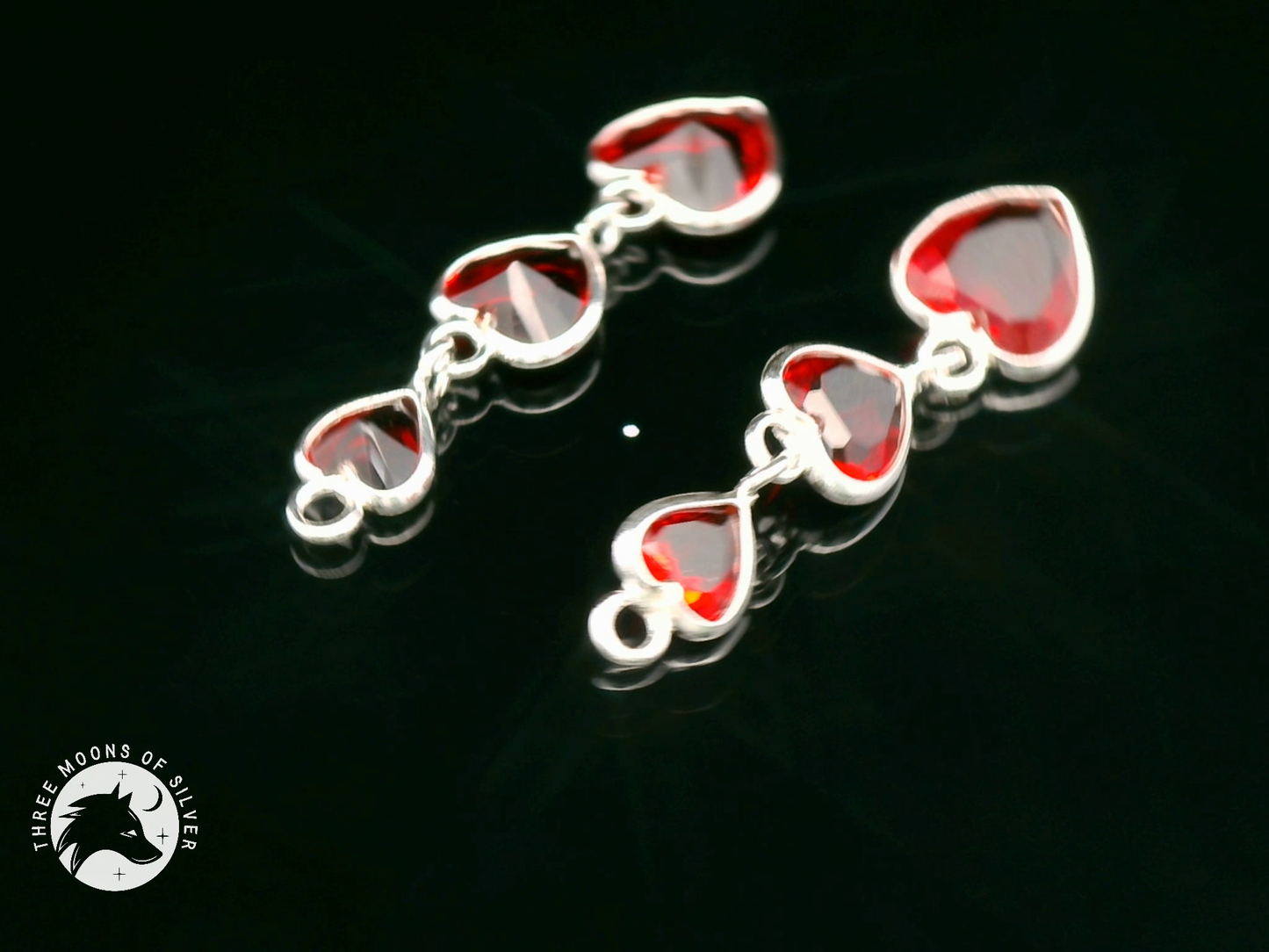 Heart-Shaped Red Crystals Dangle Earrings 25mm