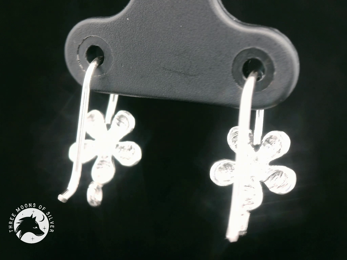 Stunning Silver Flower Fish Hook Earrings 15mm