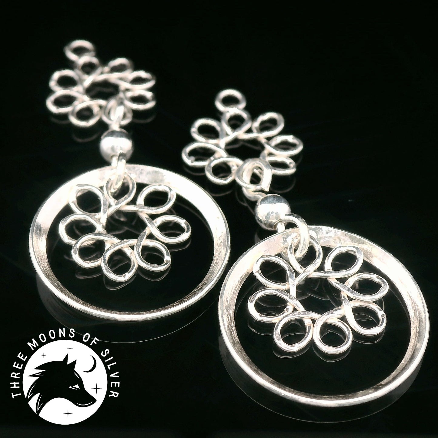 Elegant Silver Flowers Dangle Earrings 35mm