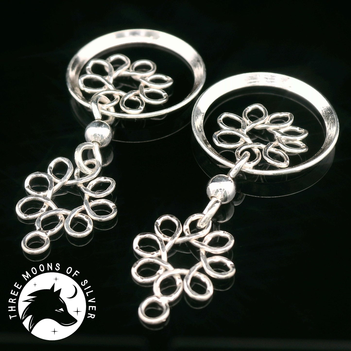 Elegant Silver Flowers Dangle Earrings 35mm