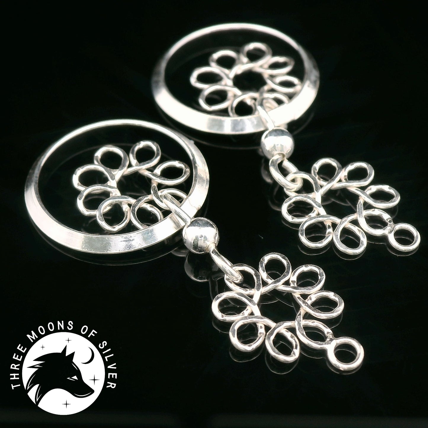 Elegant Silver Flowers Dangle Earrings 35mm