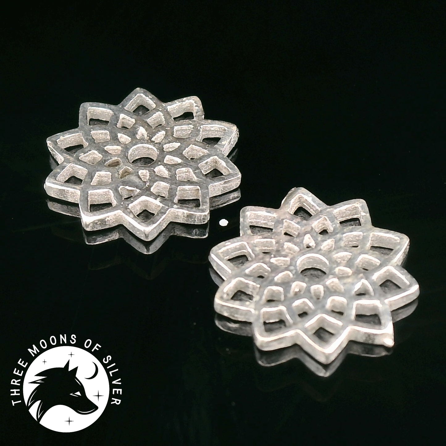 Intricate Silver Flower Earrings 12mm