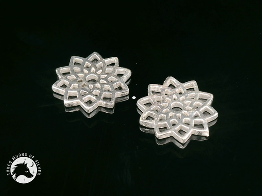 Intricate Silver Flower Earrings 12mm