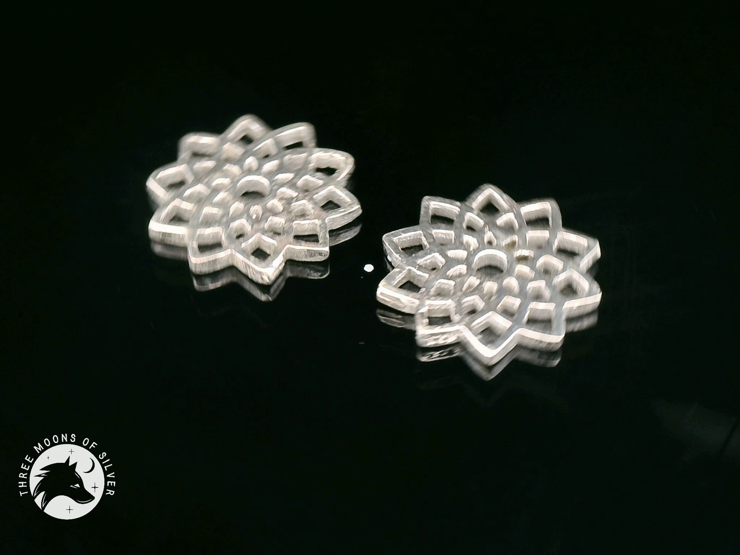 Intricate Silver Flower Earrings 12mm