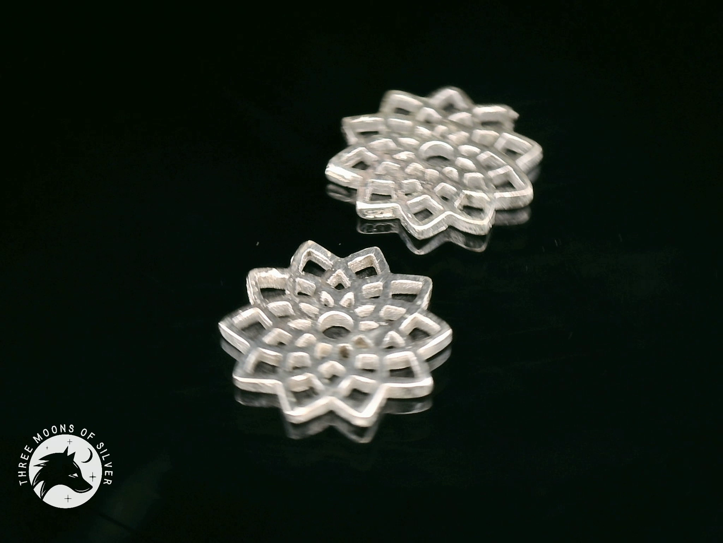 Intricate Silver Flower Earrings 12mm