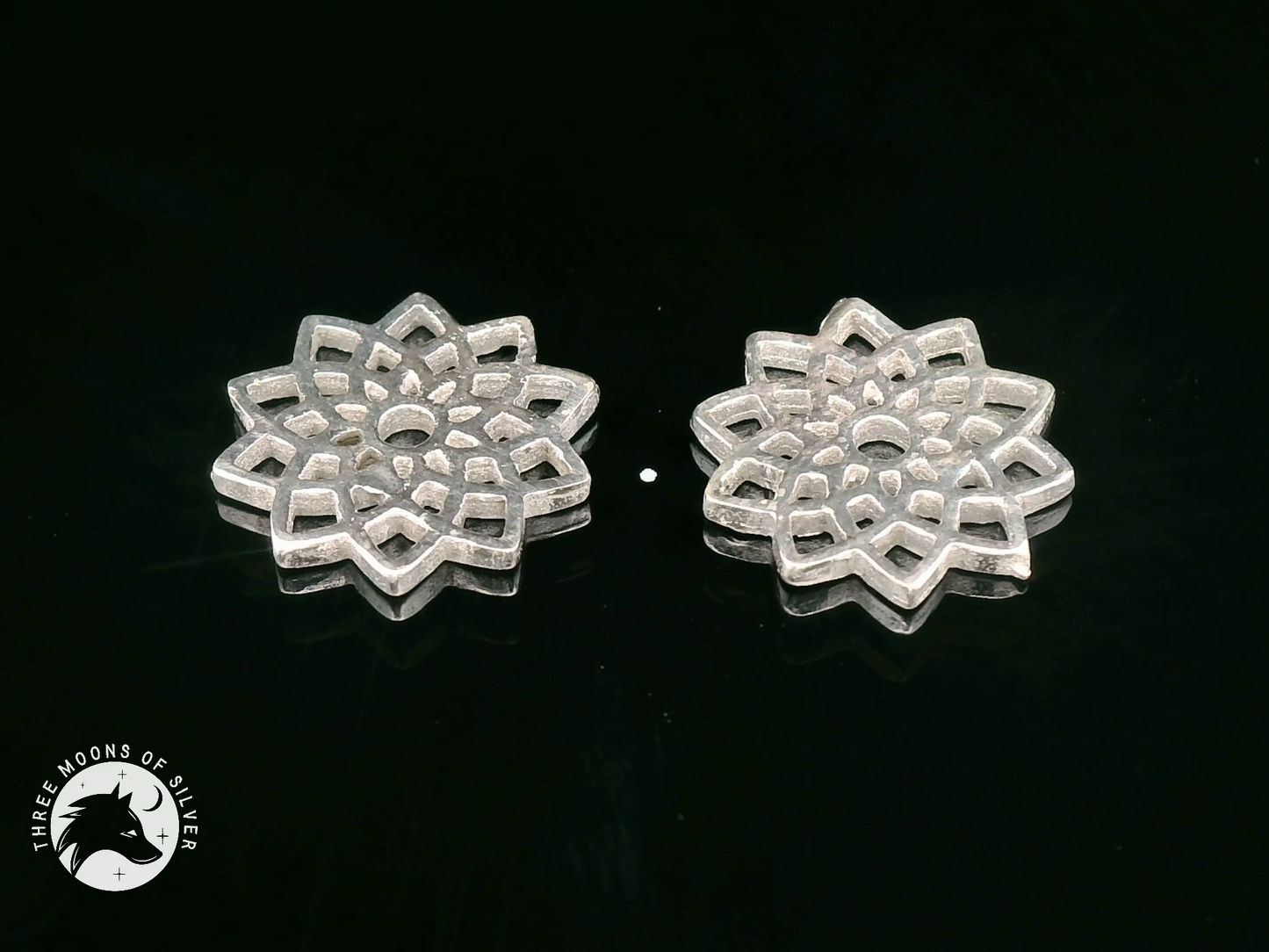 Intricate Silver Flower Earrings 12mm