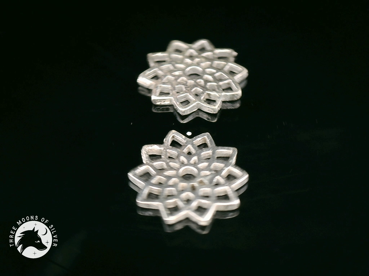 Intricate Silver Flower Earrings 12mm