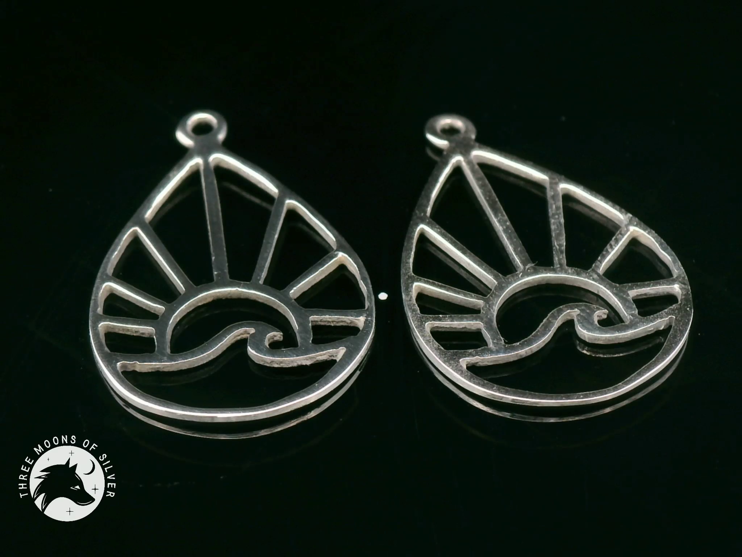 Wave and Sunrise/Sunset Silver Drop Earrings 18mm
