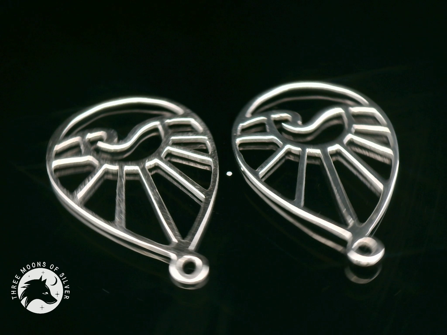 Wave and Sunrise/Sunset Silver Drop Earrings 18mm