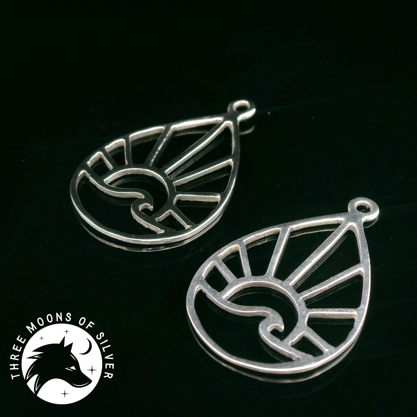 Wave and Sunrise/Sunset Silver Drop Earrings 18mm
