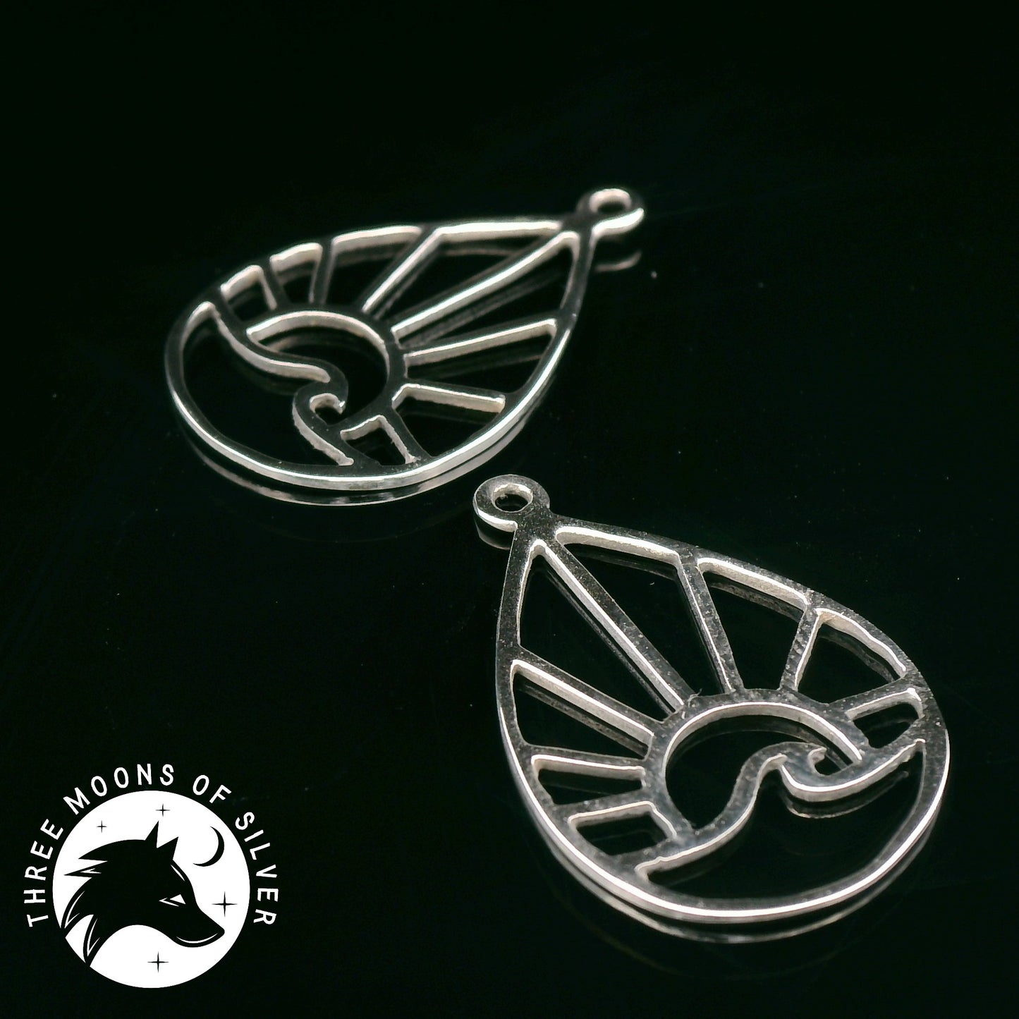 Wave and Sunrise/Sunset Silver Drop Earrings 18mm