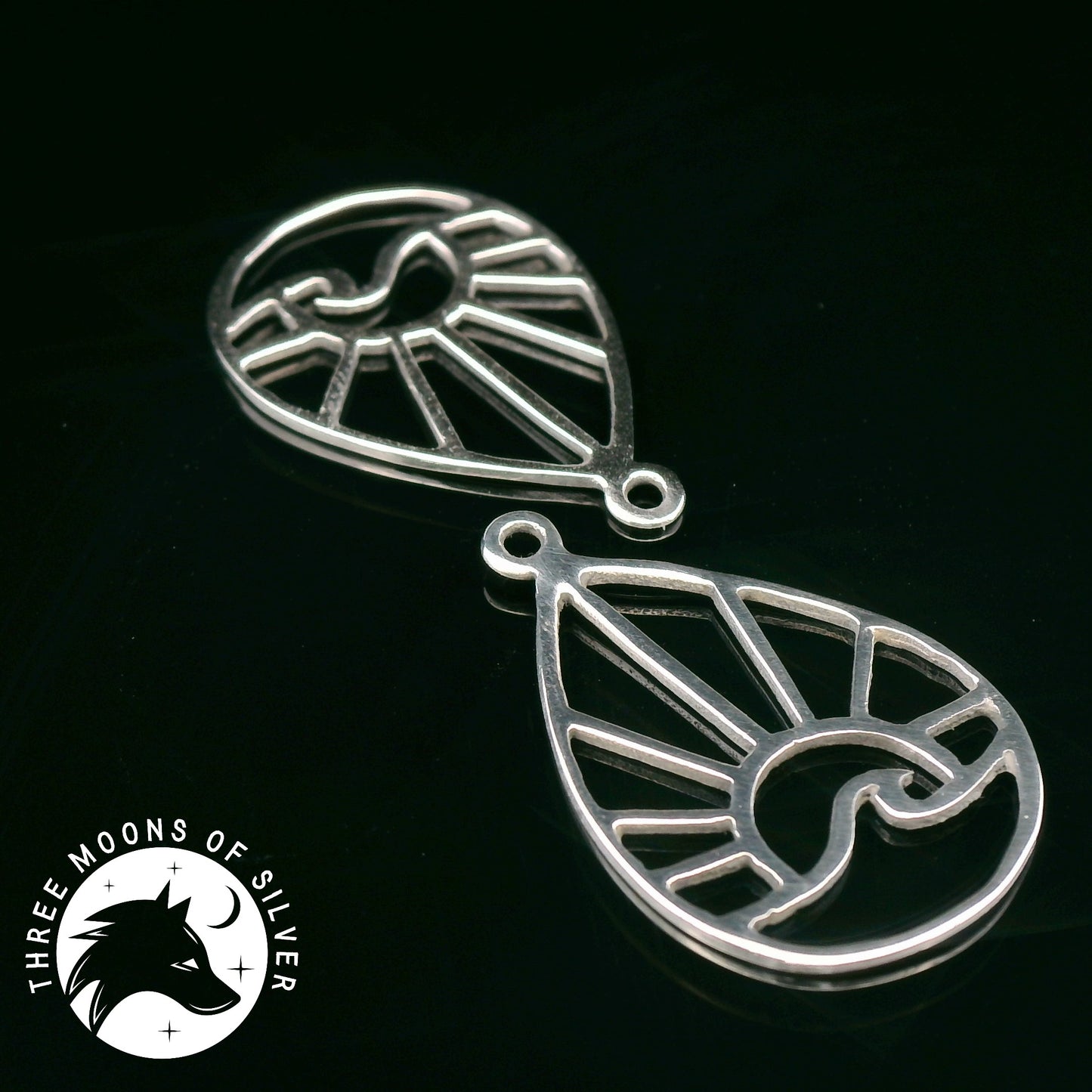 Wave and Sunrise/Sunset Silver Drop Earrings 18mm