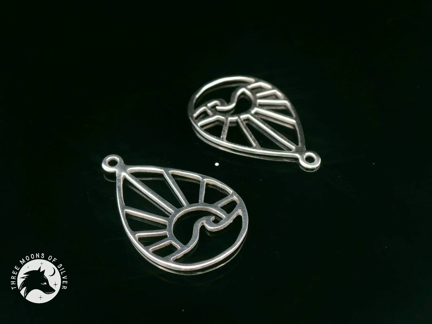 Wave and Sunrise/Sunset Silver Drop Earrings 18mm