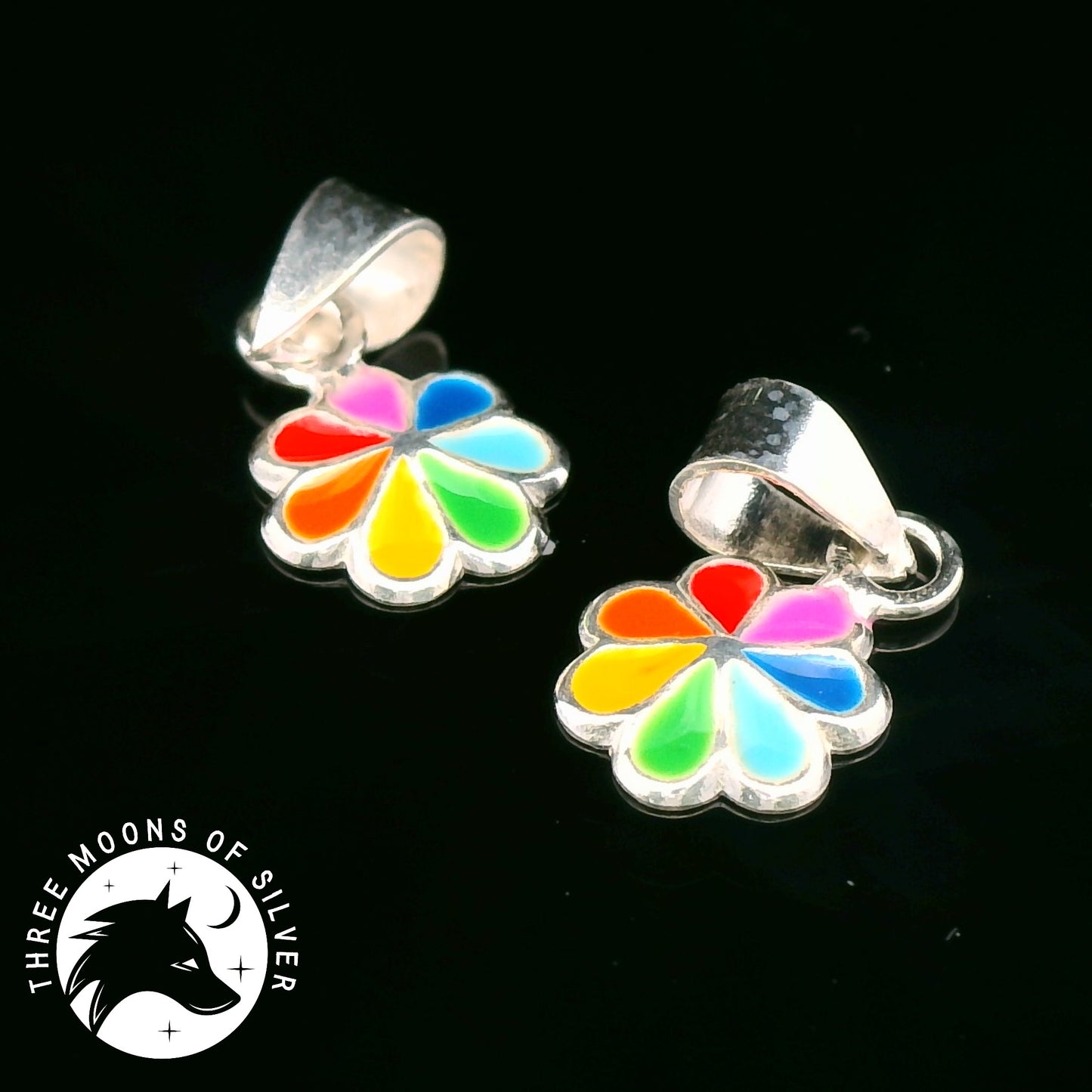 Elegant Colorful Silver Flower Pendants