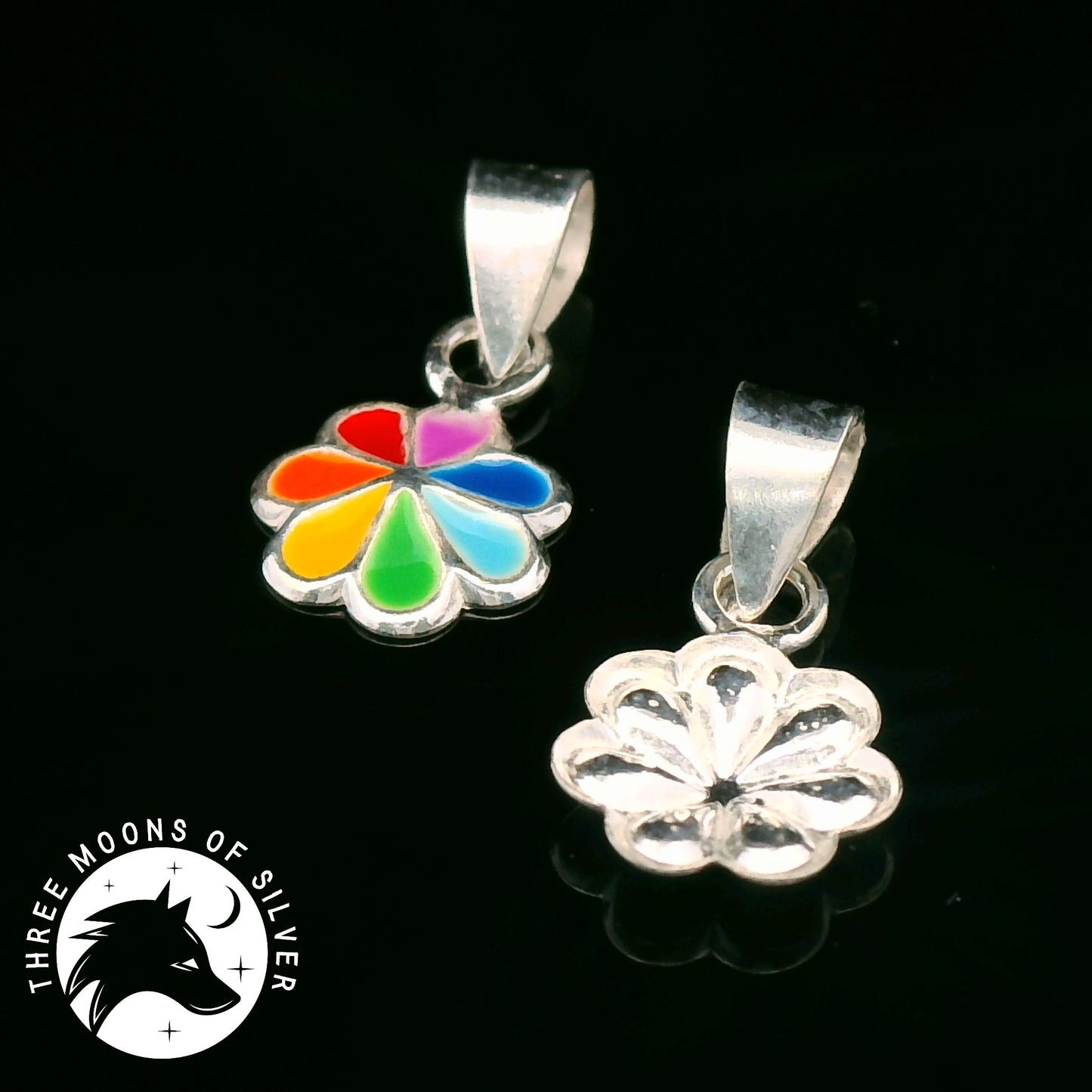 Elegant Colorful Silver Flower Pendants