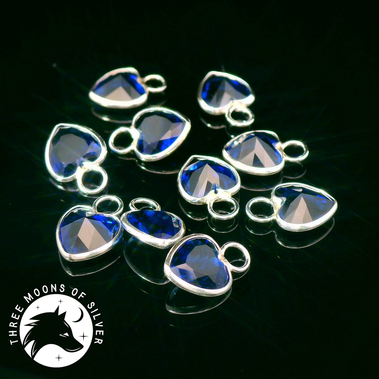 Blue Crystal Heart-Shaped Charms