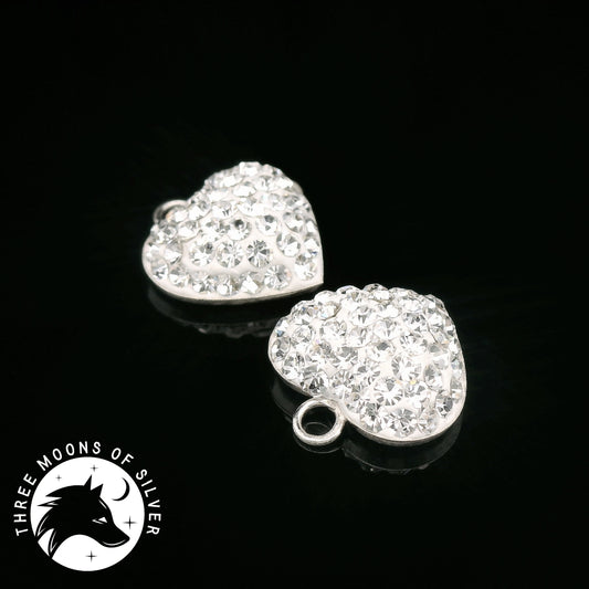 925 Silver Heart Charms with Sparkling Crystals