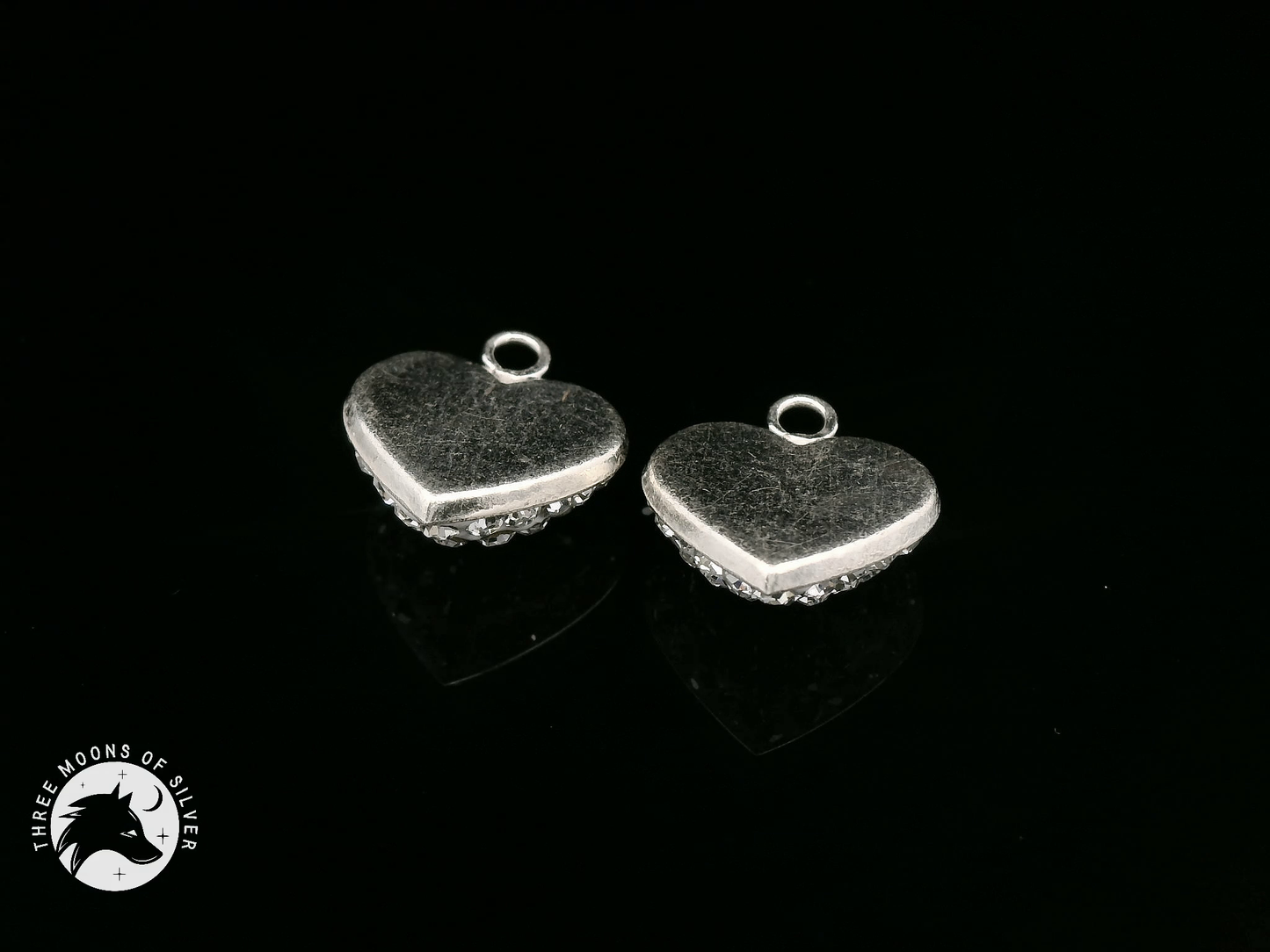 925 Silver Heart Charms with Sparkling Crystals