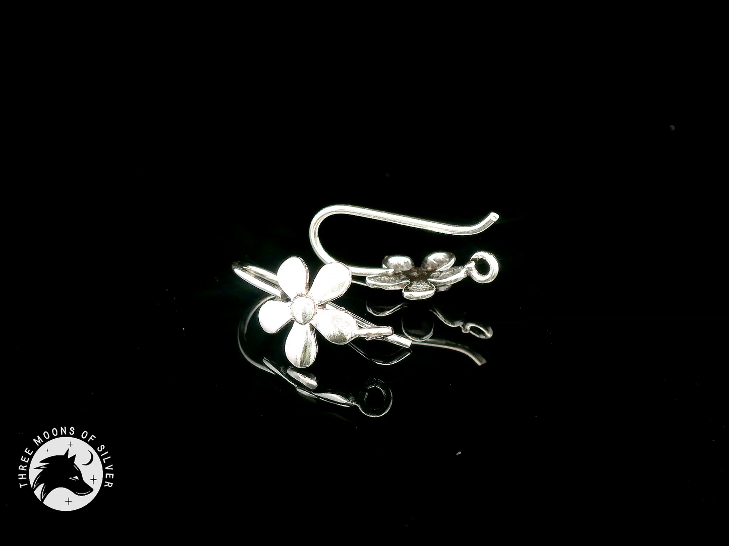 Stunning Silver Flower Fish Hook Earrings 15mm