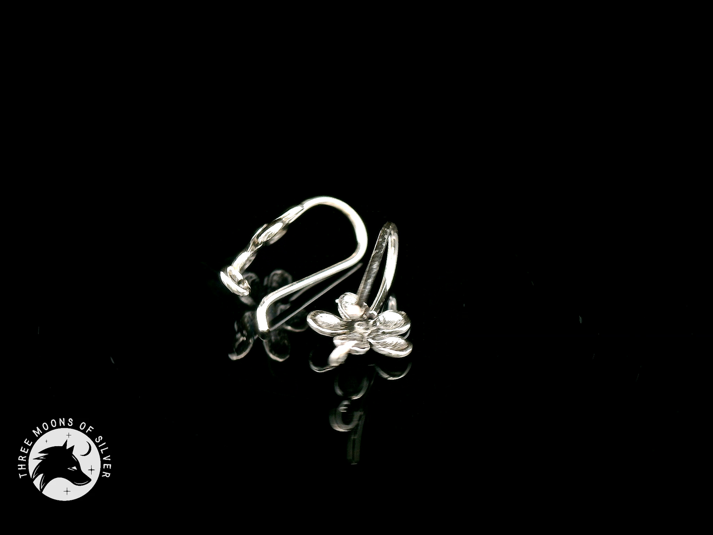 Stunning Silver Flower Fish Hook Earrings 15mm