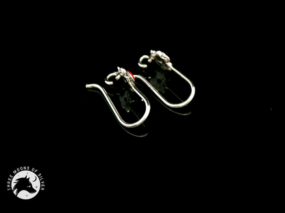 Silver Fish Hook Earrings with Red Flower 14mm