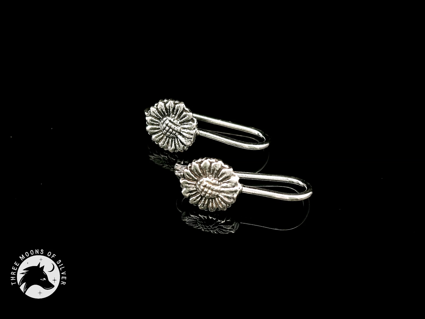 Silver Flower Fish Hook Earrings 14mm