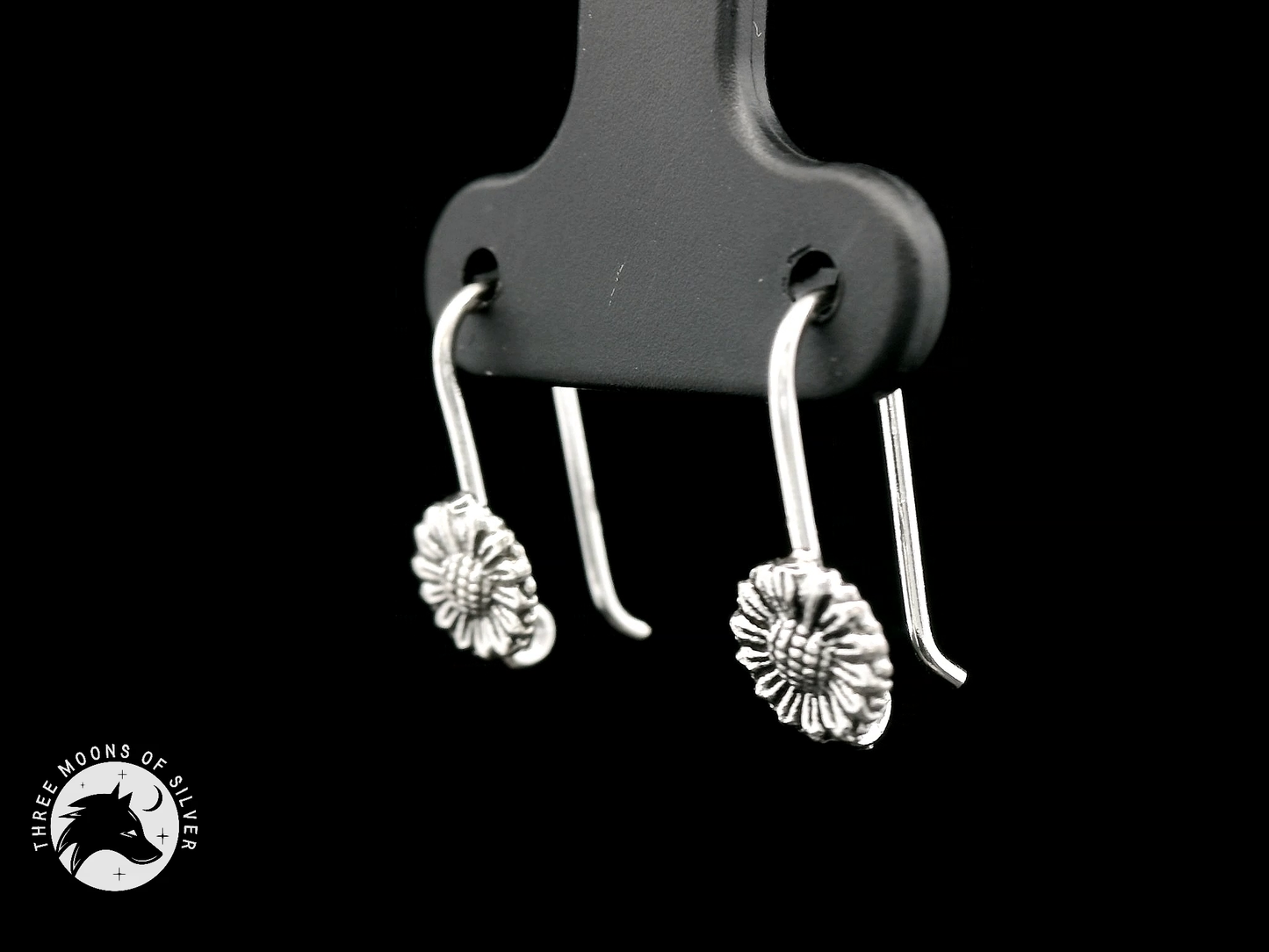 Silver Flower Fish Hook Earrings 14mm