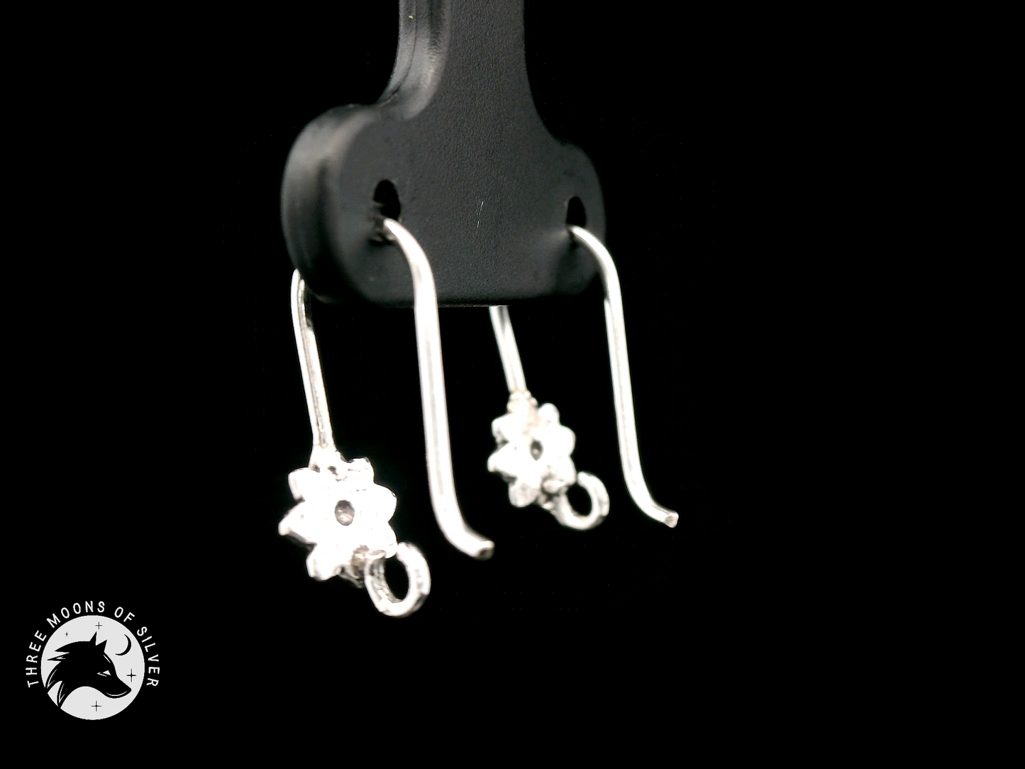 Silver Fish Hook Earrings with Red Flower 14mm