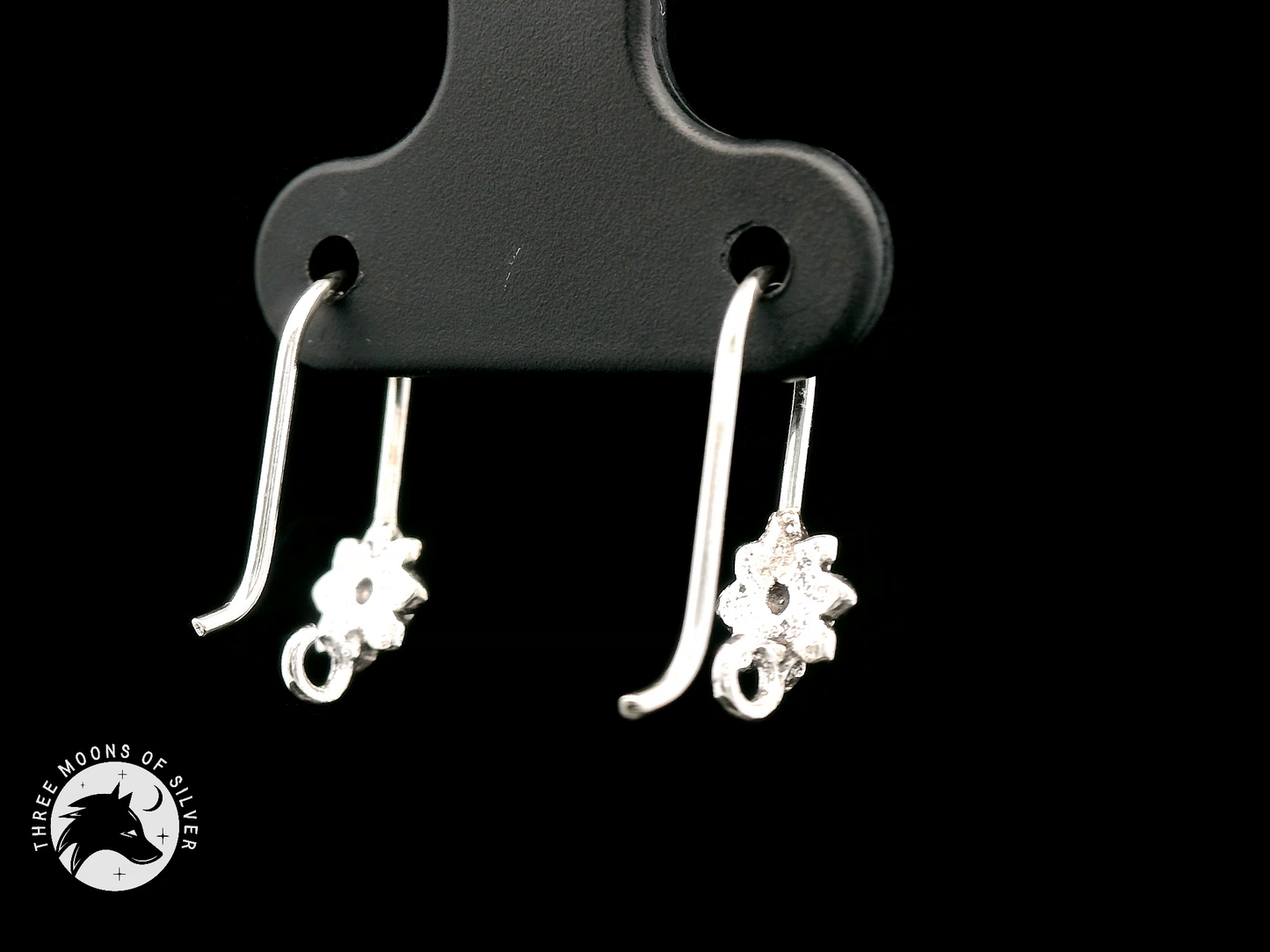 Silver Fish Hook Earrings with Red Flower 14mm
