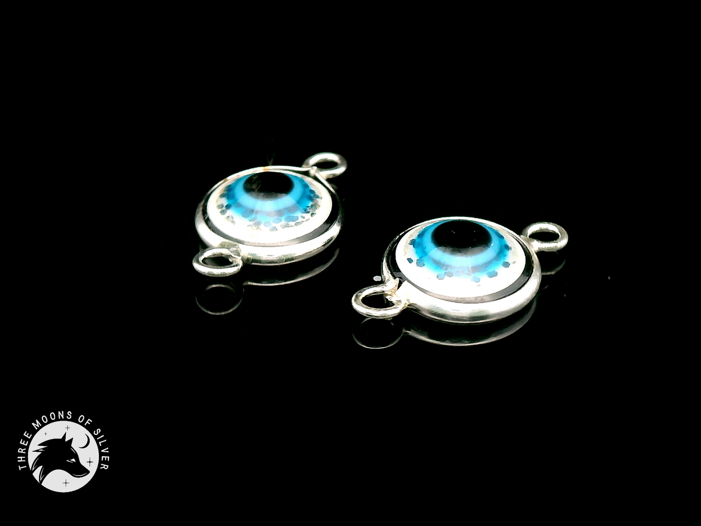 Silver Blue Eye Double Connectors 14mm
