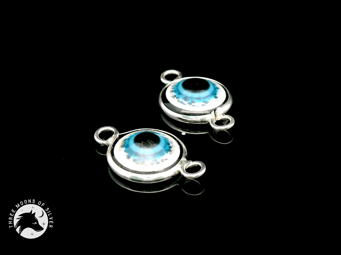 Silver Blue Eye Double Connectors 14mm