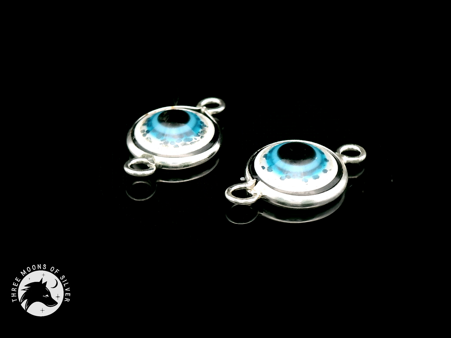 Silver Blue Eye Double Connectors 14mm