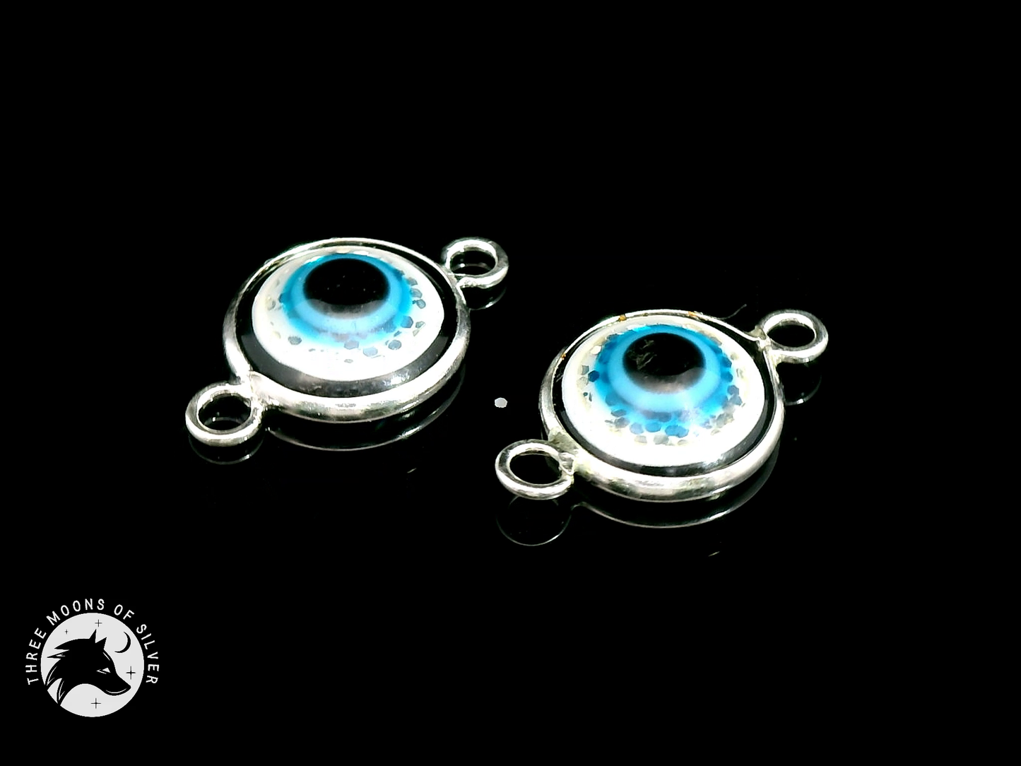 Silver Blue Eye Double Connectors 14mm