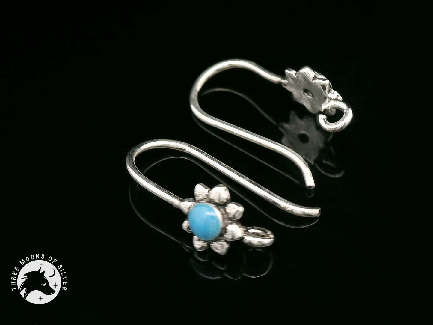 Silver Flower Fish Hook Earrings 15mm