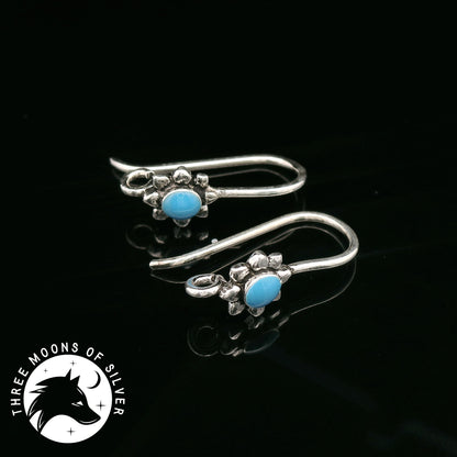 Silver Flower Fish Hook Earrings 15mm