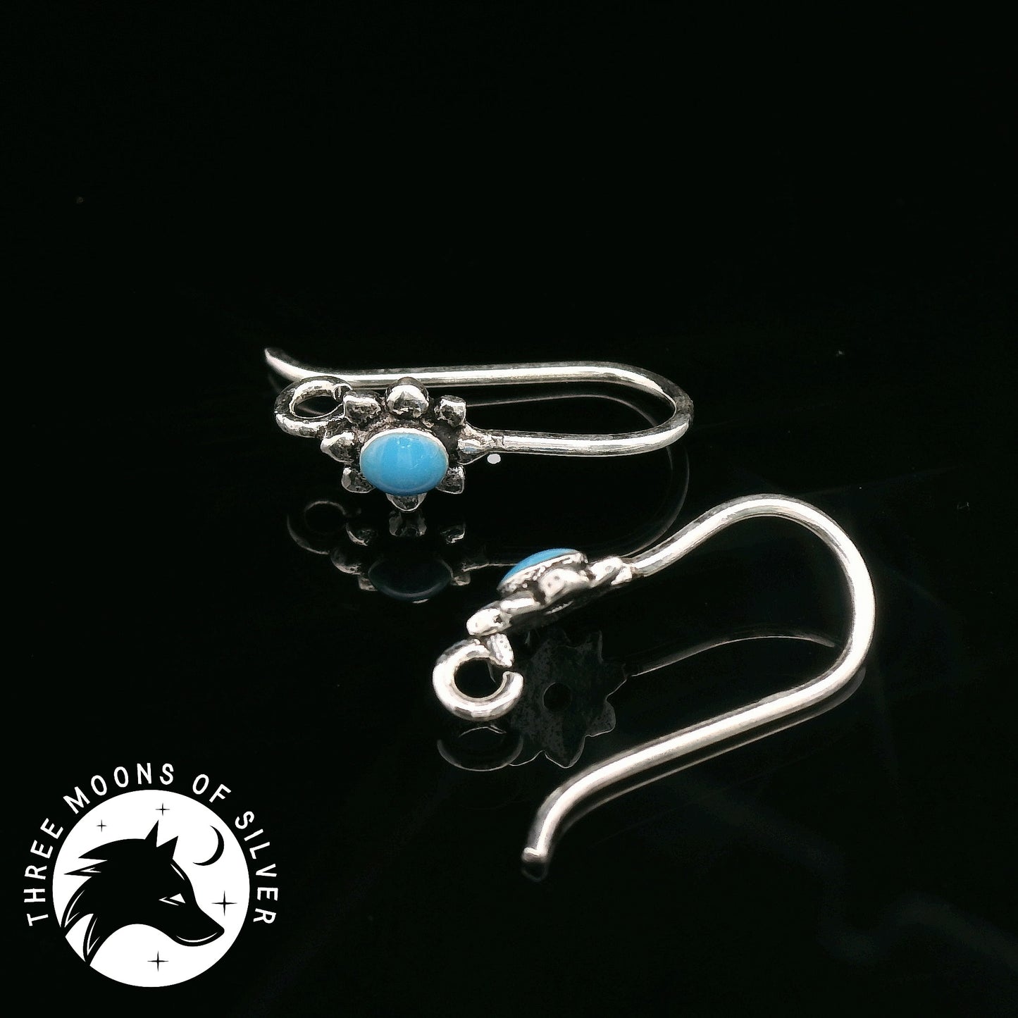 Silver Flower Fish Hook Earrings 15mm