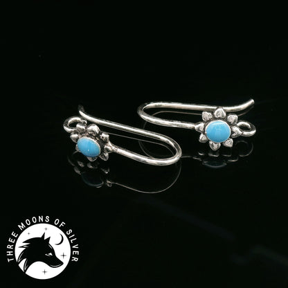 Silver Flower Fish Hook Earrings 15mm