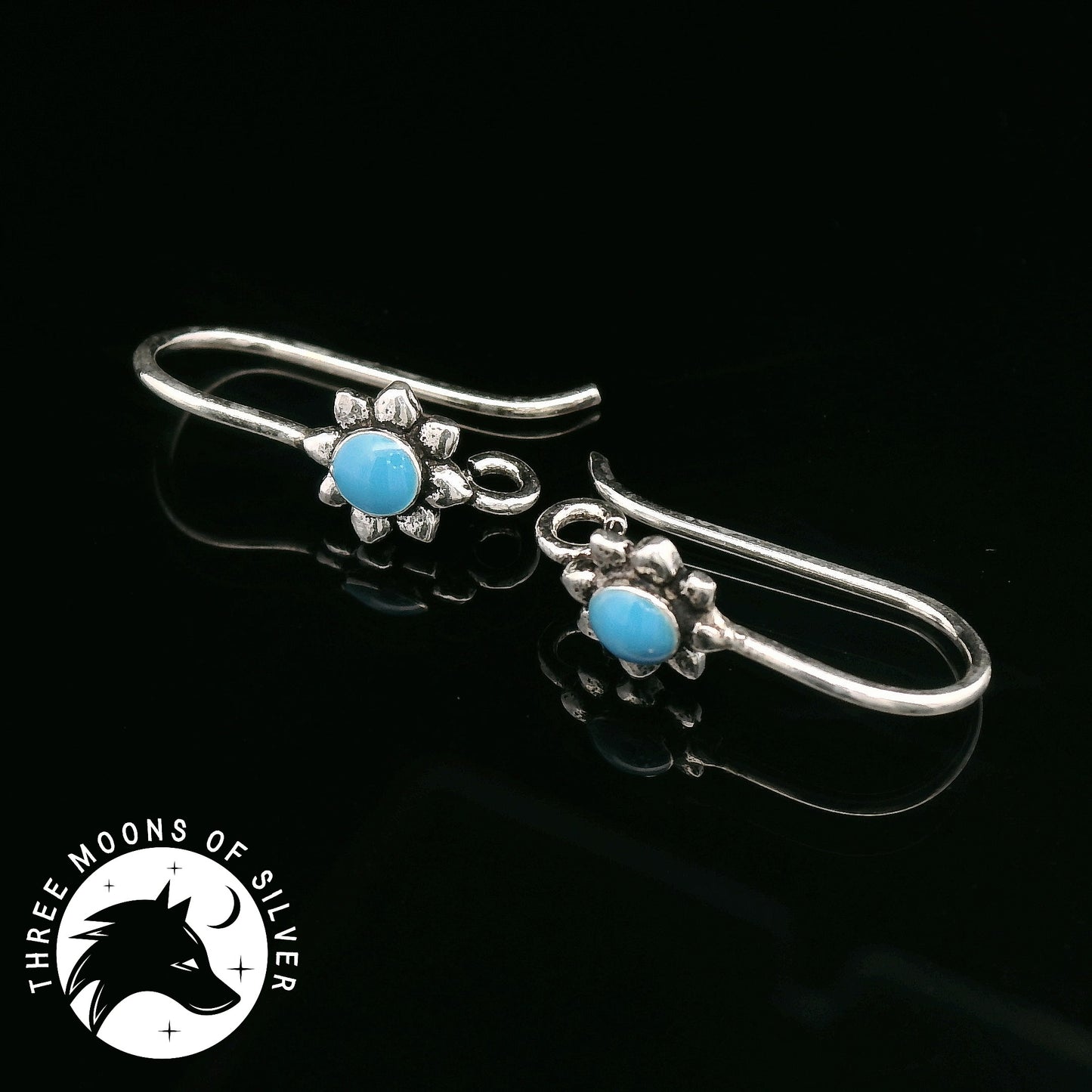 Silver Flower Fish Hook Earrings 15mm
