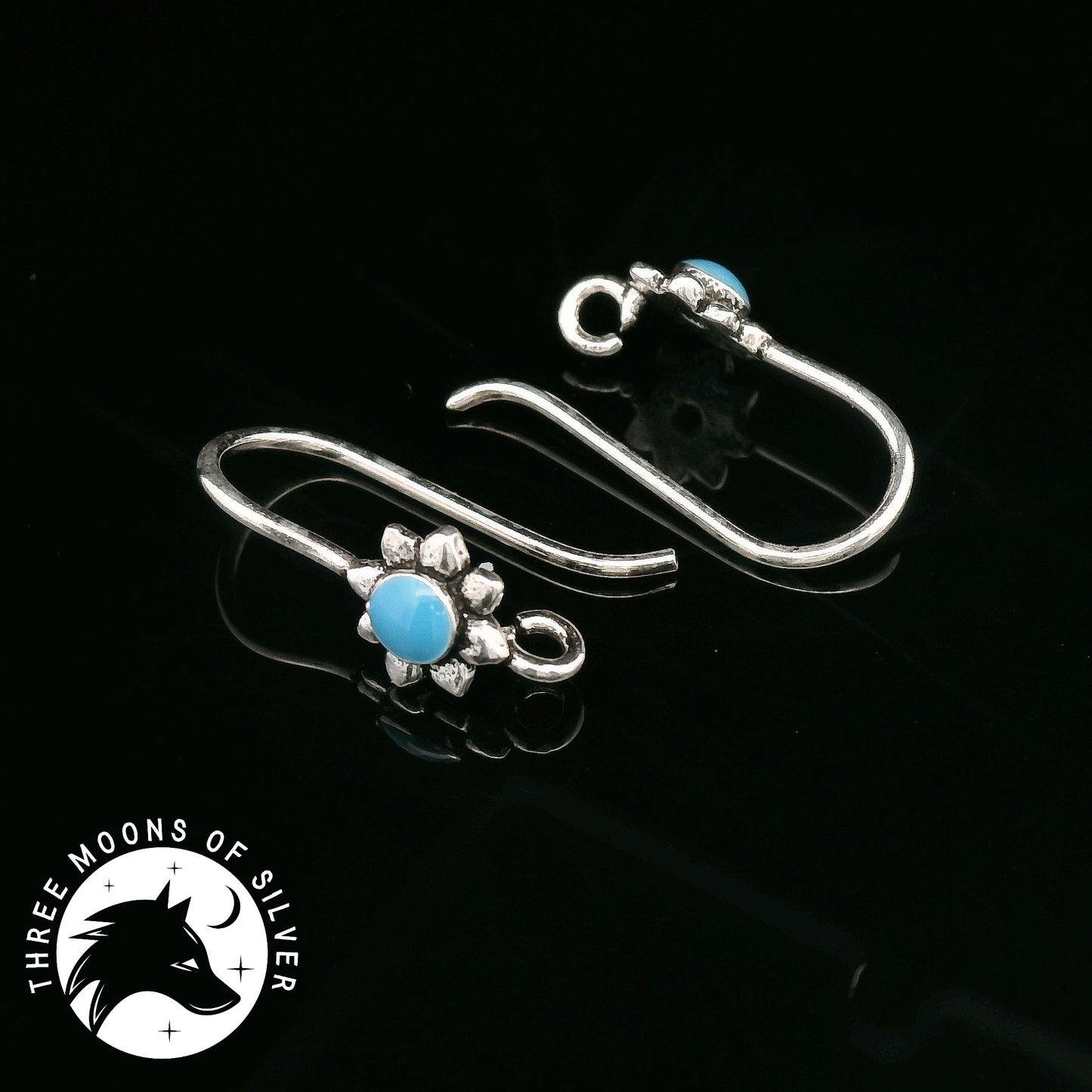 Silver Flower Fish Hook Earrings 15mm